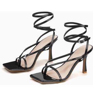 Coutgo Lace Up Heeled Square Open Toe Strappy Heels